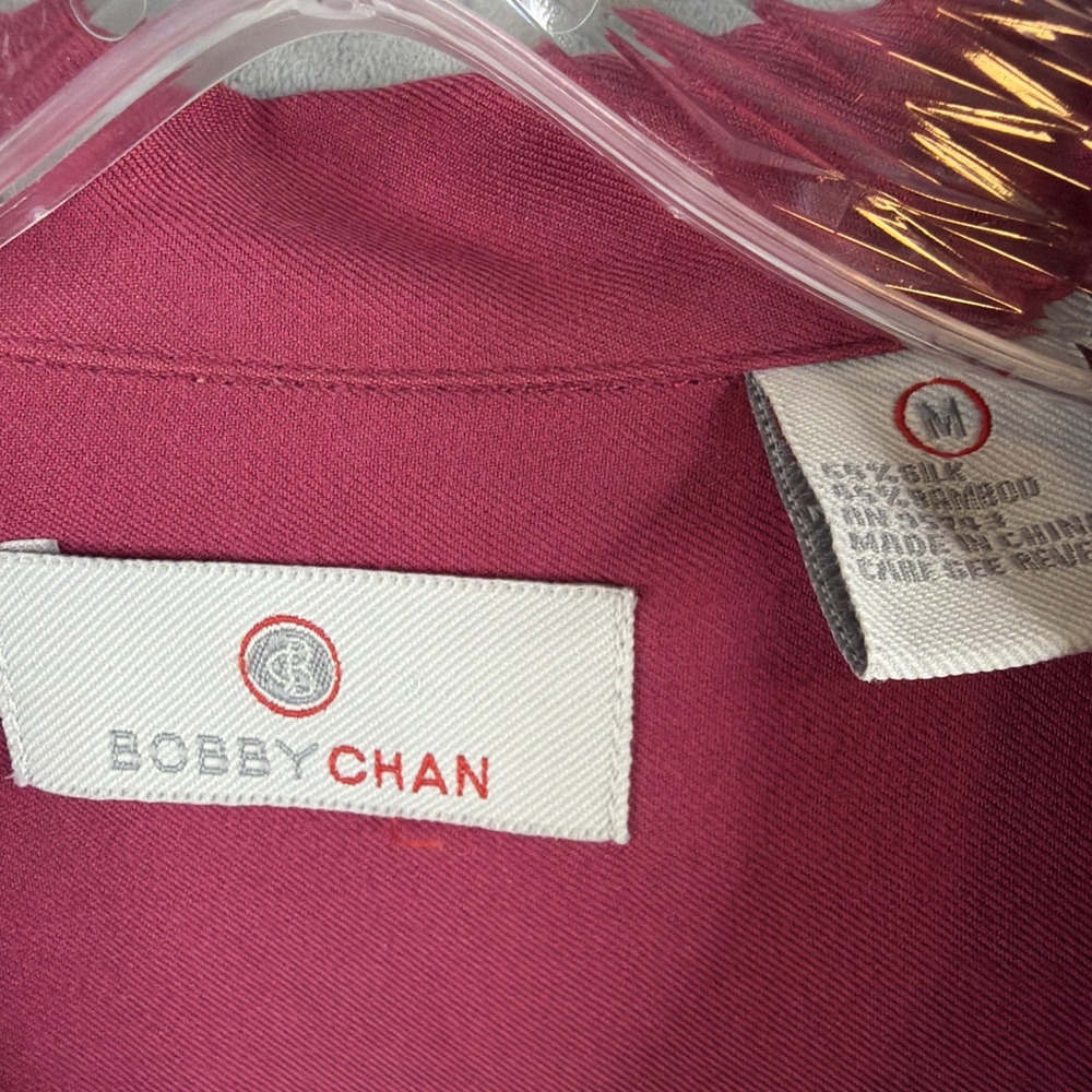 Bobby Chan  Barrett-Jackson Silk Camp Shirt Mens M Red Bowling Stripe - Picture 4 of 8